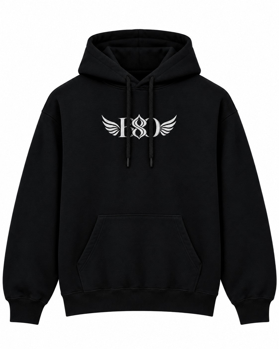 Phoenix Hoodie black — front, winged BSO monogram