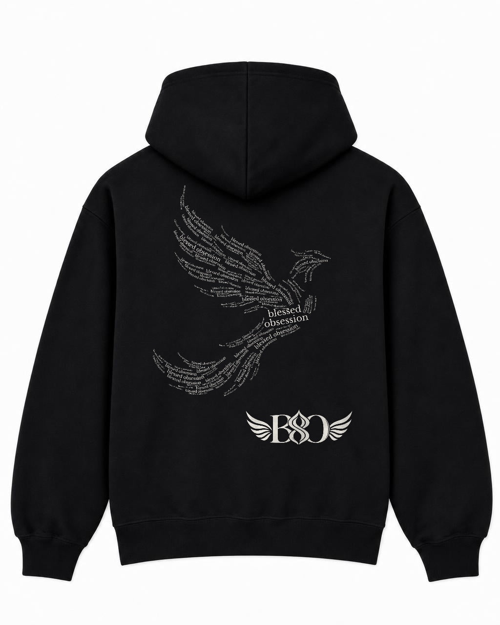 Phoenix Hoodie black — back, phoenix print and BSO monogram